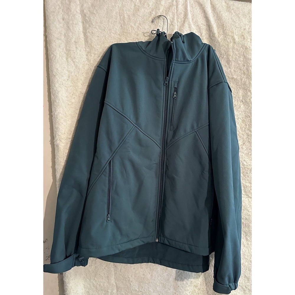 Crane Men's Blue/Green Softshell Hooded Full Zip Performance Jacket Sz XL